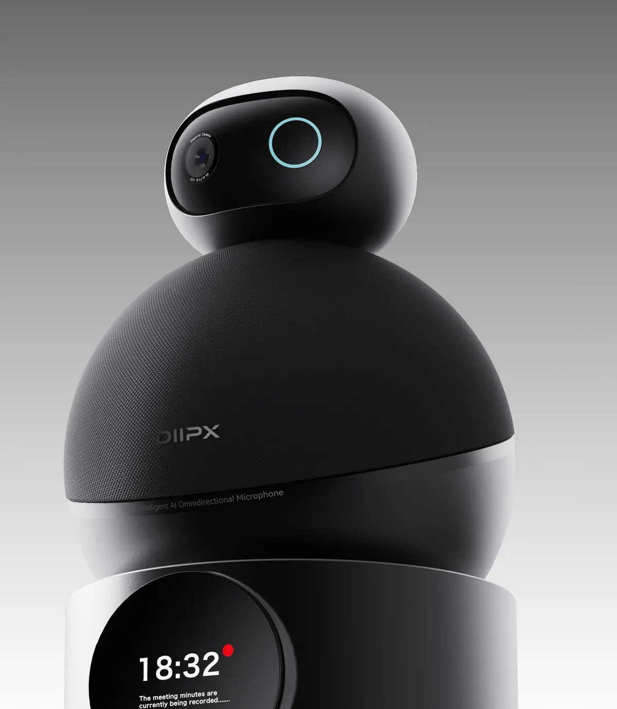 Gimbal camera docked magnetically on top of DeskHub D20