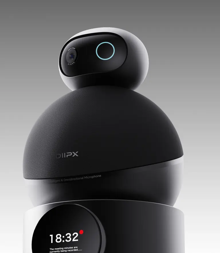 Gimbal camera docked magnetically on top of DeskHub D20